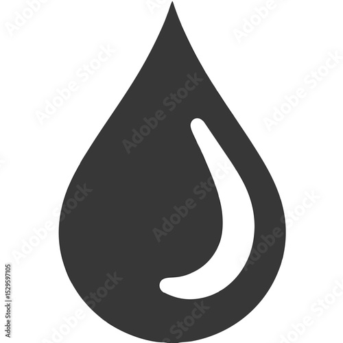 Stylized Dark Gray Water Drop Icon with White Crescent