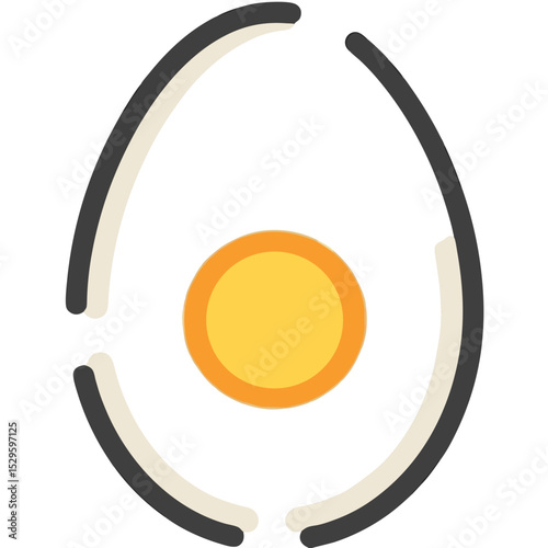 Stylized Egg with a Bright Yolk and Abstract Outline Design