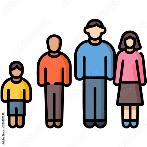 Stylized Family Portrait Depicting Four Individuals of Varying Sizes