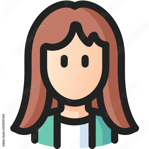 Stylized Female Avatar with Long Brown Hair