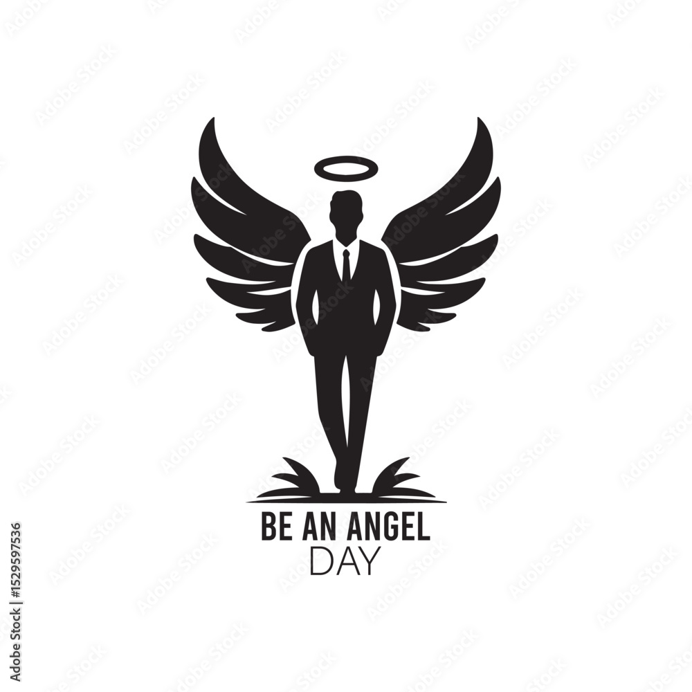 Obraz premium Be an Angel Day Silhouette Vector Illustration, Solid White Background.