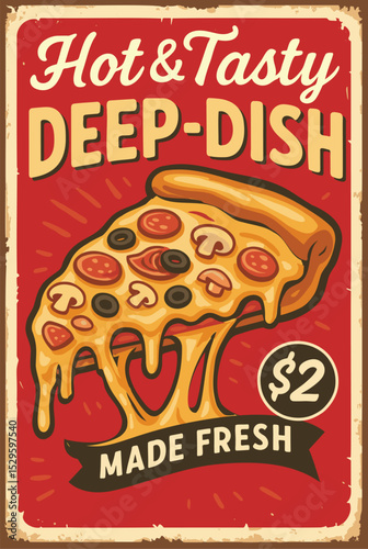 Vintage Pizza Slice Poster, Italian Cuisine Tin Sign Design