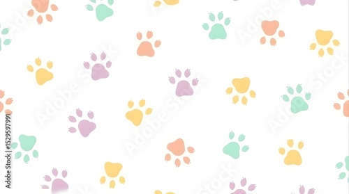 Wallpaper Mural Seamless pastel dog and cat paw print pattern on white background Torontodigital.ca