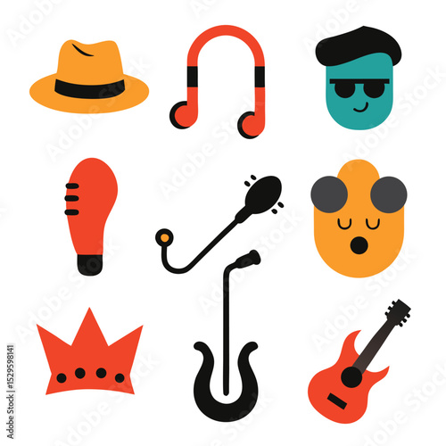 music genre set of vector doodle icon on transparent background