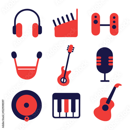 music set of vector doodle icon on transparent background