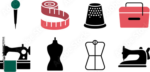 Sewing tailoring tools equipment vector illustration set for dressmaking needlework and crafts concept editable stock vector illustration