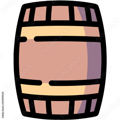 Stylized Wooden Barrel with Distinctive Color Palette and Bold Outlines