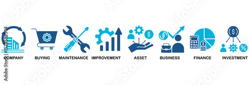 Capital expenditure icon set vector illustration concept with icon of company, buying, maintenance, improvement, asset, business, finance, investment