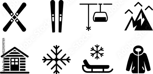 Winter vacation ski resort icons set vector illustration for holiday season and travel design 100 editable stock vector illustration