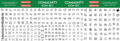 Set of 300 outline icons related to community amenities. Linear icon collection. Editable stroke. Vector illustration and line icon set...