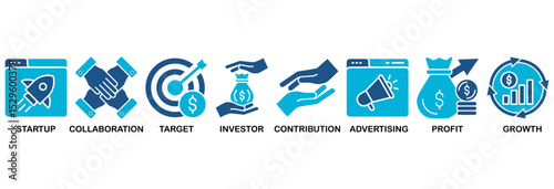 Crowdfunding web icon vector illustration concept with icon of startup, collaboration, target, investor, contribution, advertising, profit, growth