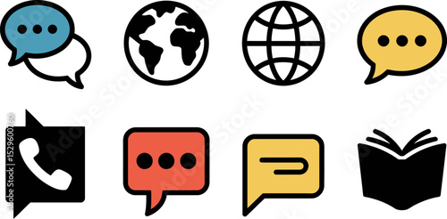 Communication icons message chat bubble world globe phone book vector graphic design illustration set editable stock vector illustration