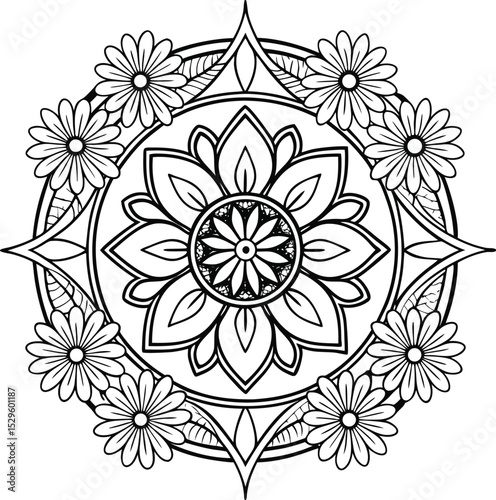 Abstract seamless floral pattern with vintage flower elements for textile design