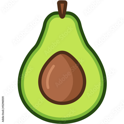 Vibrant Cartoonish Avocado Half with Seed Fresh and Healthy Food Icon