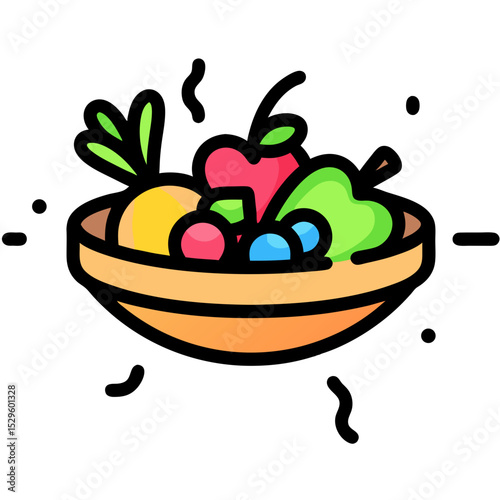 Vibrant Fruit and Vegetable Bowl Illustration