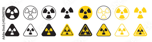 Radiation icon set. Radioactive threat alert icons. Hazard danger sign,  nuclear Radiation chemical biological icon set, Toxic sign, Biohazard symbol, Vector illustration .
