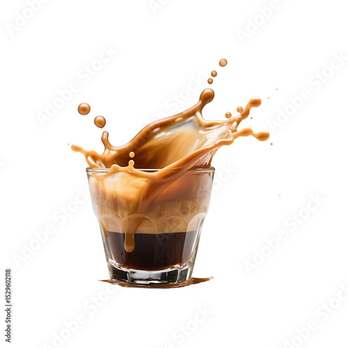 Coffee splash in glass isolated on transparent background