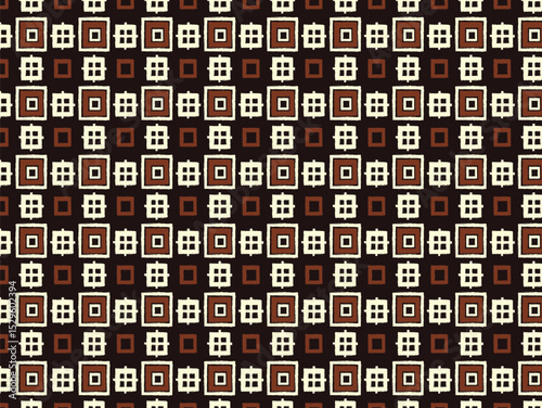 Geometric Square Pattern Design Seamless Texture with Brown and Beige Squares
