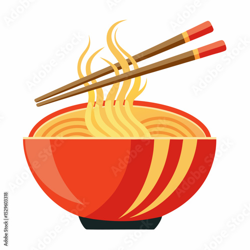 Steaming hot noodle bowl with chopsticks Asian cuisine served in a bowl vector illustration design