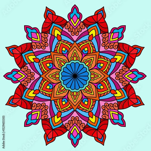 Flower Mandala, Vintage decorative elements, vector illustration of a flower, Oriental pattern, . Islam, Arabic, Indian, Moroccan, Spain, Turkish, Pakistan, Chinese, mystic, ottoman motifs, colorful