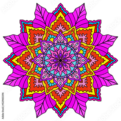 mandala flower pattern, bright color, Vintage decorative elements. Oriental pattern, vector illustration. Islam, Arabic, Indian, Moroccan, Spain, Turkish, Pakistan, Chinese, mystic, ottoman motifs