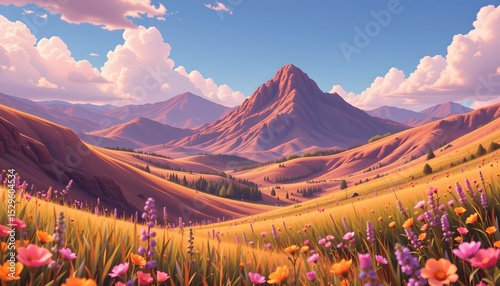 mountain landscape with flowers