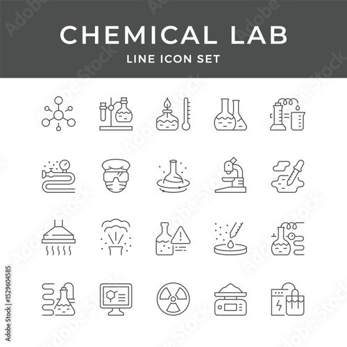 Chemistry Lab Line Icons Set: A Collection of Science Experiment Equipment and Symbols for Research and Education