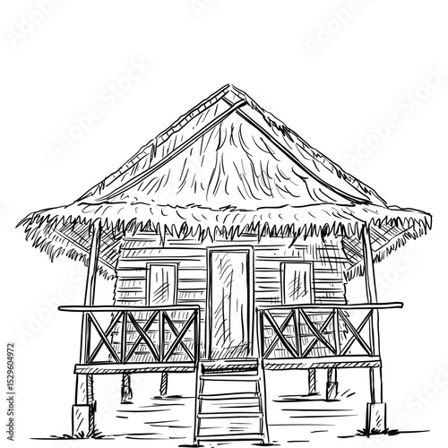 Hand-drawn illustration of a beach house