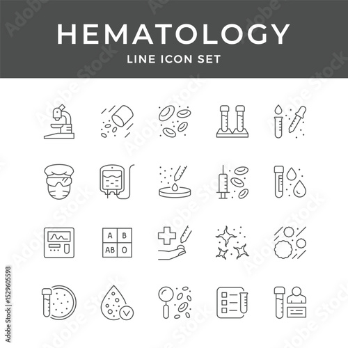 Hematology Line Icon Set Medical Healthcare Blood Test Diagnostics