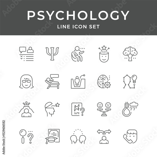 Psychology Line Icon Set Mental Health Brain Mind Therapy Counselor