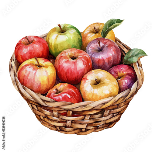 Balsam Apple Fruit Basket, watercolor vector, high quality, isolated on a white background.