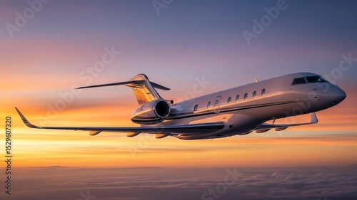 Private Jet Flying at Sunset Above the Clouds Luxury Travel