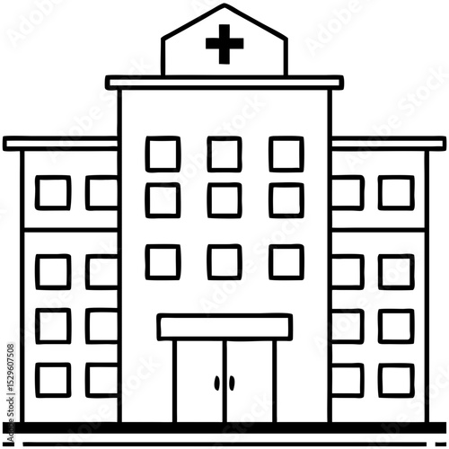 Hospital building icon in simple black and white design concept of icon  