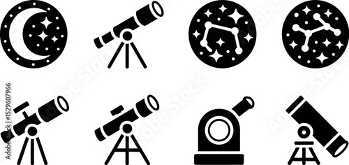Astronomy telescopes and constellations vector icons for space exploration and science education design 100 editable stock vector illustration