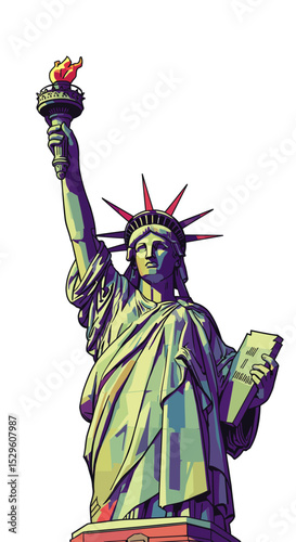 Majestic Liberty Statue A Vibrant Vector Illustration of American Independence and Freedom