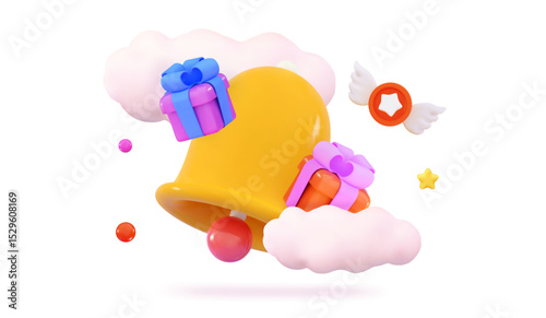 3D bell and gift box Notification of sales Discounts for online shopping Promo codes Gift certificates Holiday sale concept