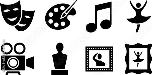 Arts and culture vector icons set including painting music dance theater film sculpture and frame design 100 editable stock vector illustration