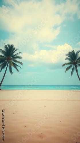 Tropical Beach Two Palms Serene Ocean