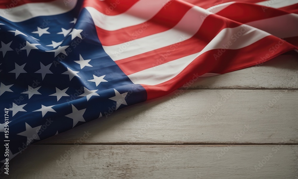 Obraz premium American flag draped on wooden surface patriotism and national identity