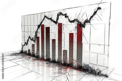 Sci-fi style illustration showing GDP crash with visual tech damage.
