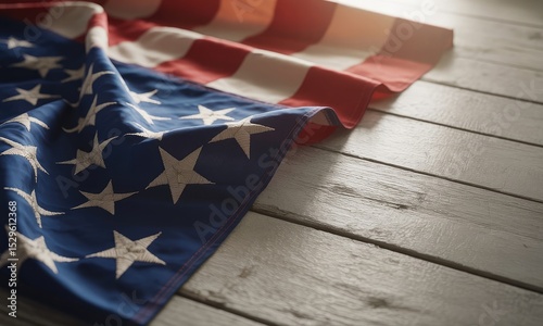 American flag draped on rustic wood patriotism history and national symbol