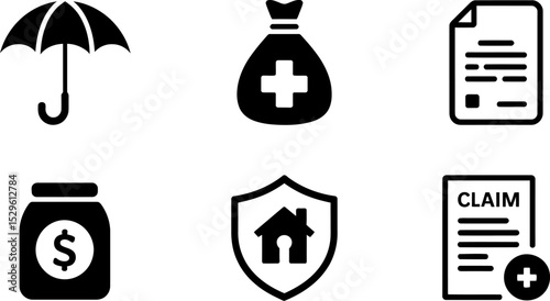 Insurance coverage protection plan policy claim health home money finance security risk safety umbrella editable stock vector illustration
