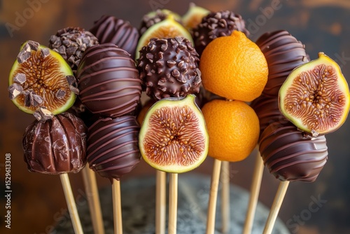 Chocolate Covered Fruits on Sticks with Decorative Elements