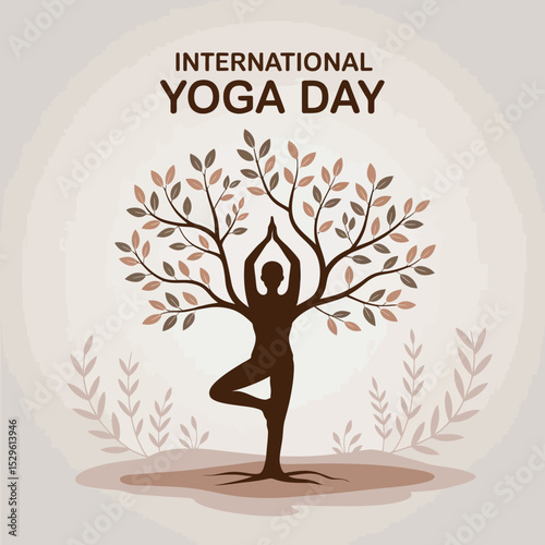 International Yoga Day Tree Pose Nature Wellness Illustration