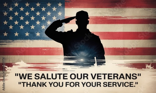 Saluting soldier silhouette against american flag background