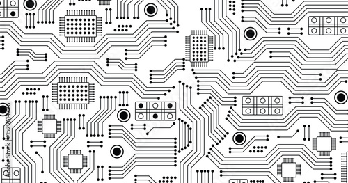 Circuit board seamless pattern isolated on white background. 
