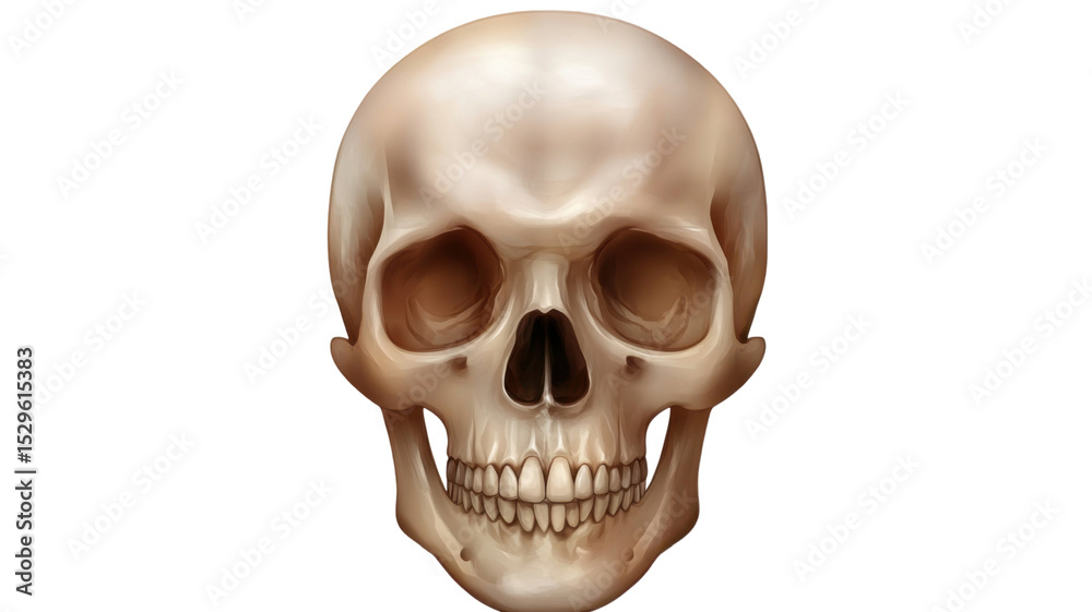 Fototapeta premium Realistic Human Skull Model Displaying Bone Structure Details Isolated on White Background