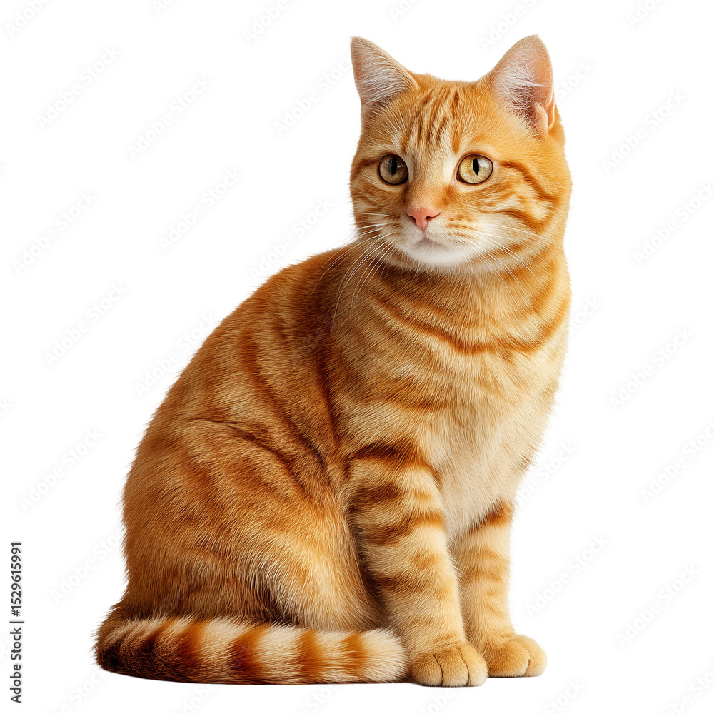 Obraz premium Ginger tabby feline sitting pretty adorable pet domestic animal portrait isolated on transpirant background