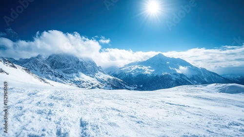 Snow-Covered Mountain Landscape with Blue Sky 