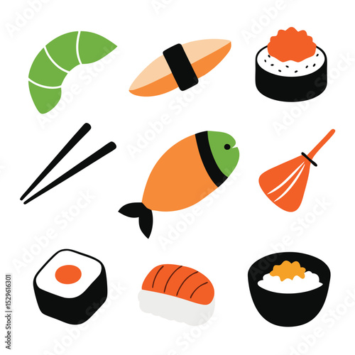 sushi set of vector doodle icon on transparent background	
